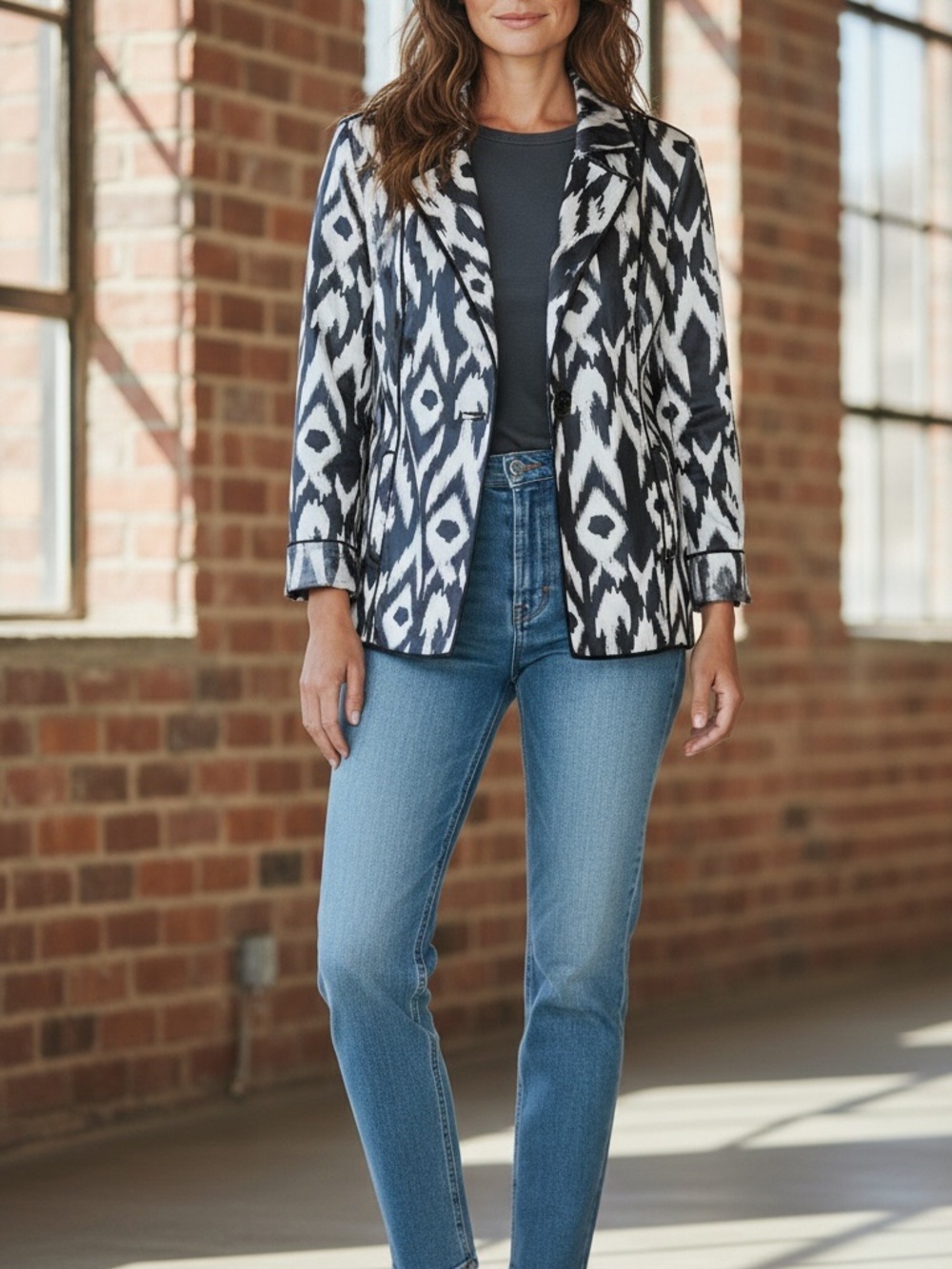 Chico's Black & White Ikat Blazer